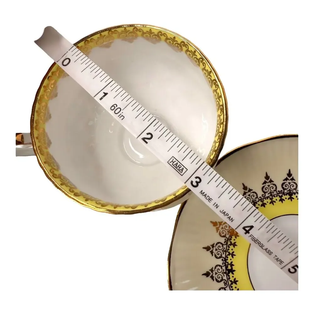 Rosina Footed Tea Cup Saucer Set Gold Footed Yellow England 1940s Bone China VTG - Picture 9 of 11